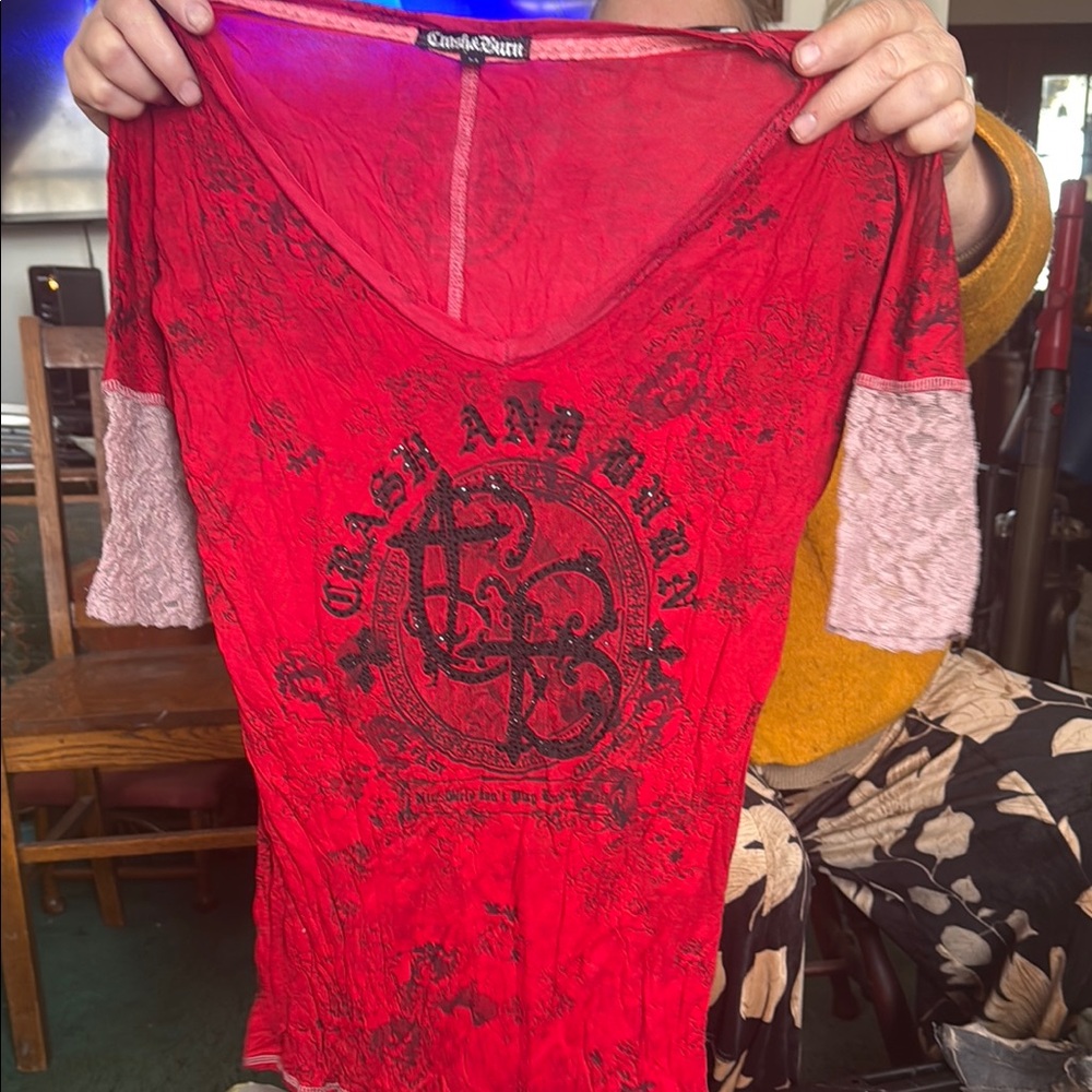 Red and Black Graphic Top